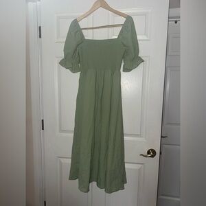 Altar’d State Sage Green Smocked Midi Dress | Size Large | Worn Once